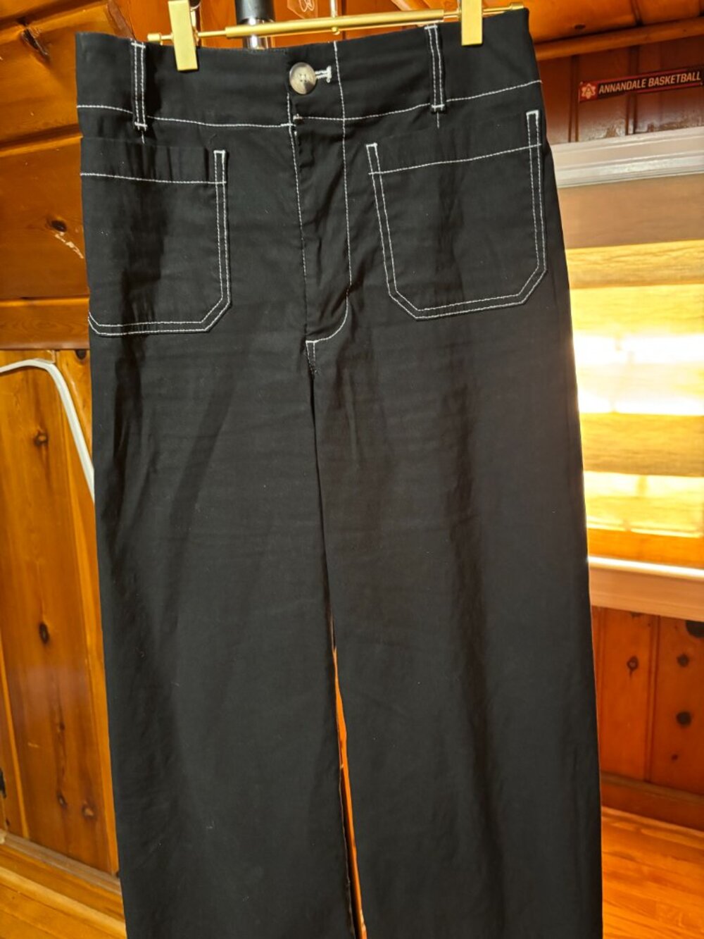 Maeve by Anthropologie, Black, Wide Leg Pants with white stitching; Size 30